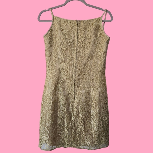 Vintage Jessica McClintock Gunne Sax Gold Lace Mini Dress Size 7/8 - Picture 3 of 6